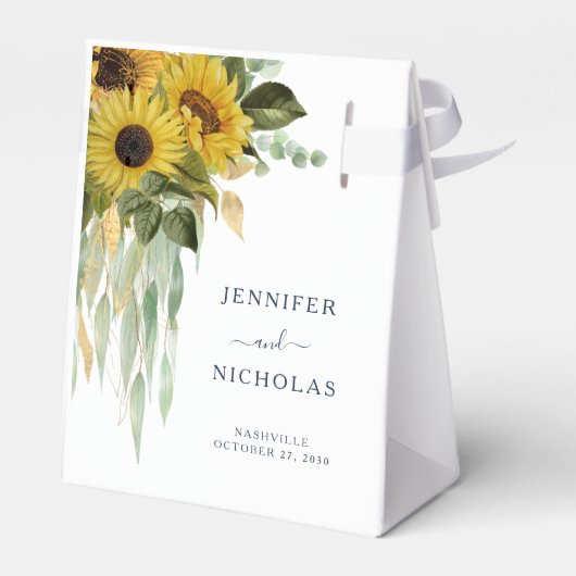 Elegante Bloemen Navy Zonnebloemen Bruiloft Bedankdoosjes (Achterkant)