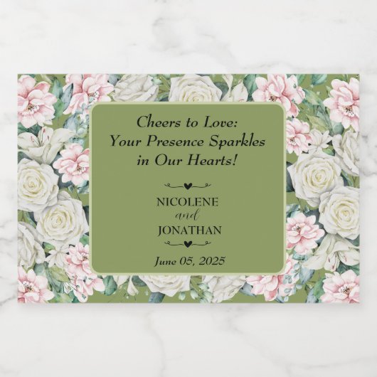 Elegante Bloemen Omarm Trouwmini Sparkling Wijnetiket (Enkel label)