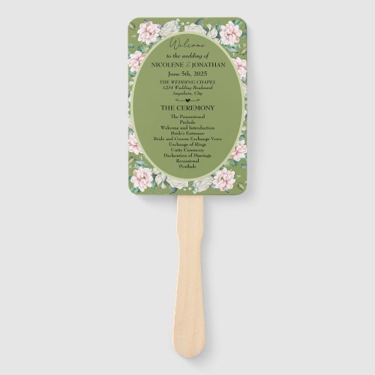 Elegante Bloemen Omhelzen Trouwprogramma Handwaaier (Voorkant)