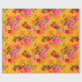 Elegante Bloemen op Oranje Cadeaupapier (Vlak)