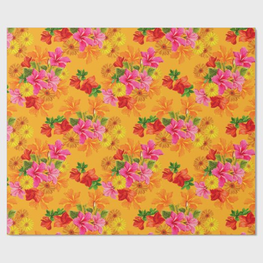Elegante Bloemen op Oranje Cadeaupapier (Vlak)