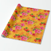 Elegante Bloemen op Oranje Cadeaupapier (Uitgerold)