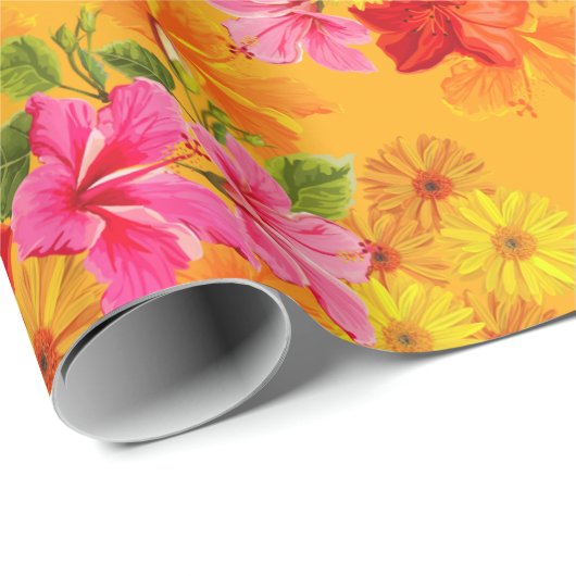Elegante Bloemen op Oranje Cadeaupapier (Rol Hoek)