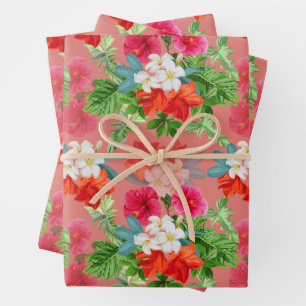 Elegante Bloemen op Roze Inpakpapier Vel