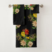 Elegante  Bloemen op Zwart Bad Handdoek