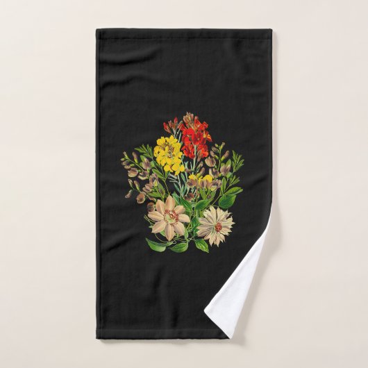 Elegante  Bloemen op Zwart Bad Handdoek (Handdoek)