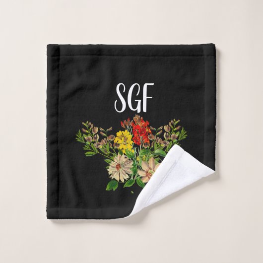 Elegante  Bloemen op Zwart Bad Handdoek