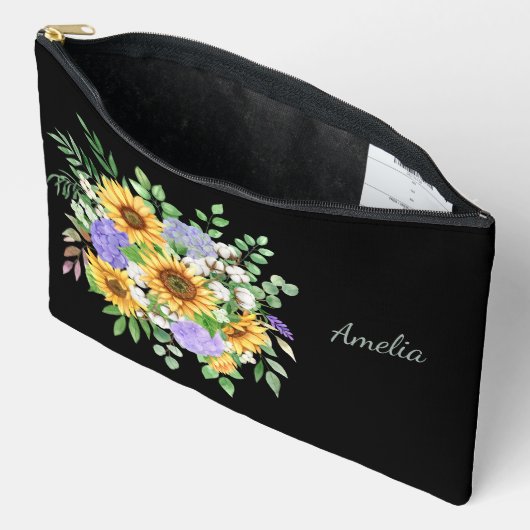 Elegante bloemen op zwart etui (Open)