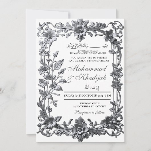 Elegante Bloemen Ornament Moslim bruiloft Nikah Kaart (Voorkant)