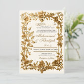 Elegante Bloemen Ornament Moslim bruiloft Nikah Kaart (Staand voorkant)