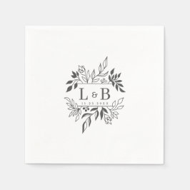 Elegante Bloemen Paar Monogram Huwelijk Servet