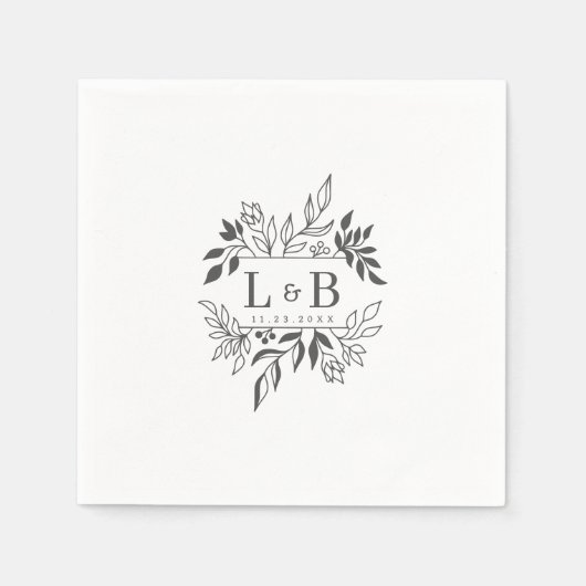 Elegante Bloemen Paar Monogram Huwelijk Servet (Voorkant)