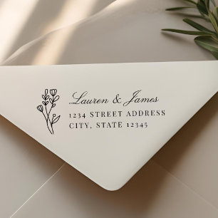 Elegante Bloemen Paar Namen Huwelijk Retour Adres Zelfinktende Stempel
