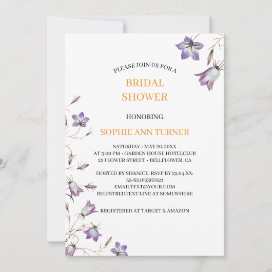 Elegante Bloemen Paarse Bellflower Vrijgezellenfee Kaart (Voorkant)