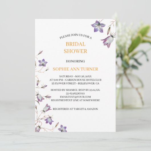 Elegante Bloemen Paarse Bellflower Vrijgezellenfee Kaart (Staand voorkant)