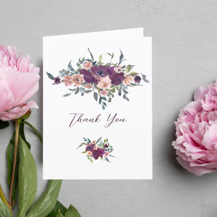 Elegante Bloemen   Paarse Slagroom Bruiloft Bedankkaart