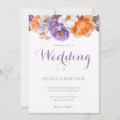 Elegante Bloemen Paarse Waterverf Bloemen bruiloft Kaart (Voorkant)