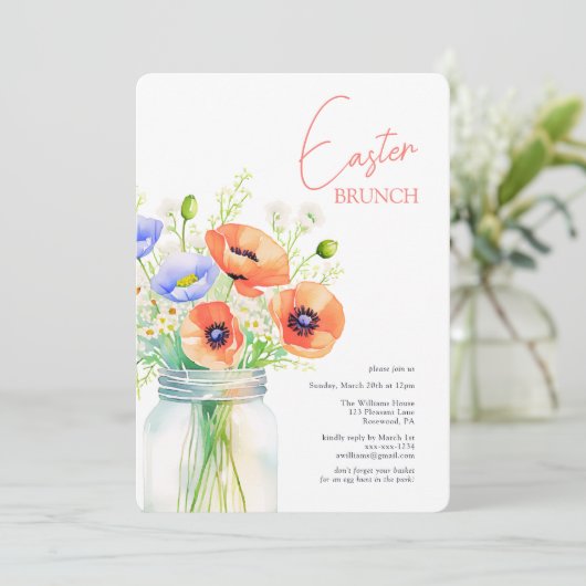 Elegante Bloemen Paasbrunch Kaart (Staand voorkant)