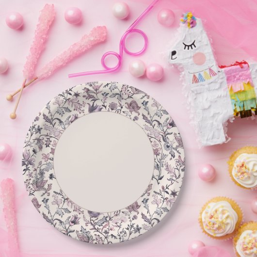 Elegante Bloemen Paisley Border Papieren Bordje (Feest)