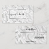 Elegante Bloemen Patroon Eenvoudig Zilver Grijs Visitekaartje (Voorkant / Achterkant)