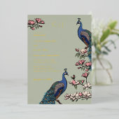 Elegante Bloemen Pauw bruiloft Folie Uitnodiging (Staand Voorkant)