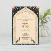 Elegante  Bloemen Peacocks Indiase bruiloft Kaart (Staand voorkant)