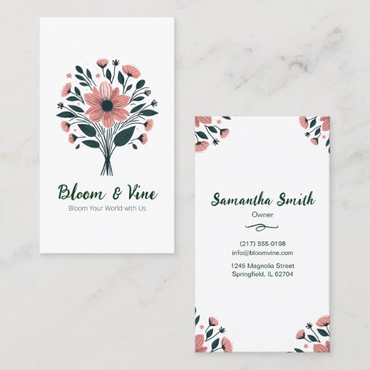 Elegante bloemen personaliseren Visitekaartje (Voorkant / Achterkant)