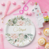 Elegante bloemen persoonlijke roze rozen papieren bordje (Feest)