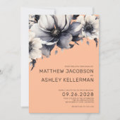 Elegante bloemen perzik bloemen bruiloft kaart (Voorkant)