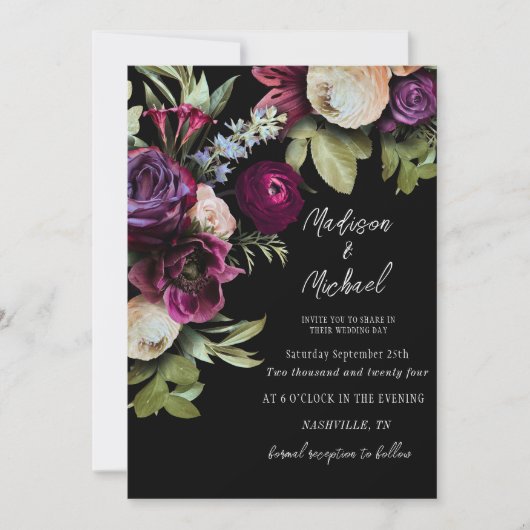 Elegante Bloemen Pioenrozen Bruiloft Kaart (Voorkant)