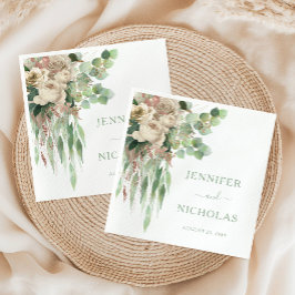 Elegante Bloemen Pioenrozen Bruiloft Servet