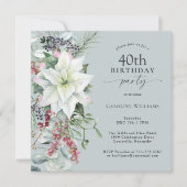 Elegante Bloemen Poinsettia 40 december Verjaardag Kaart (Voorkant)