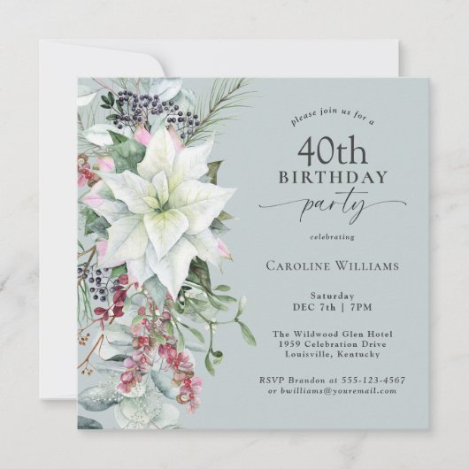 Elegante Bloemen Poinsettia 40 december Verjaardag Kaart (Voorkant)