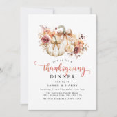 Elegante Bloemen & Pompoenen Thanksgiving Diner Kaart (Voorkant)