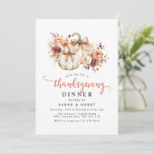 Elegante Bloemen & Pompoenen Thanksgiving Diner Kaart (Staand voorkant)