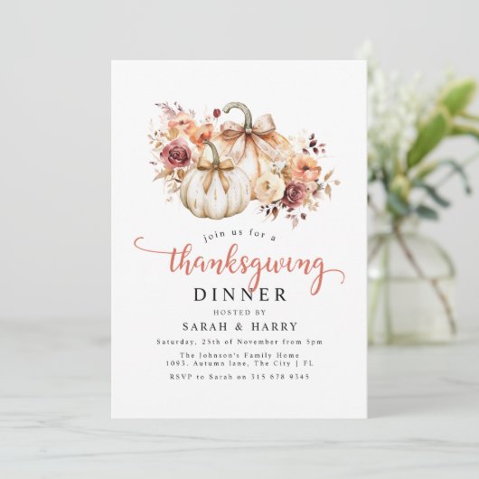 Elegante Bloemen & Pompoenen Thanksgiving Diner Kaart (Staand voorkant)