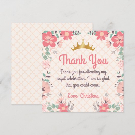 Elegante Bloemen Prinses Verjaardag Dankjewel Kaar Bedankkaart (Voorkant / Achterkant)