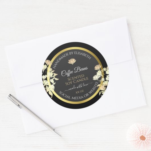 Elegante Bloemen Product Verpakkingsetiketten Zwar Ronde Sticker (Envelop)