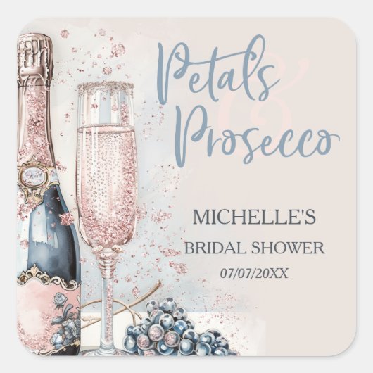 Elegante Bloemen & Prosecco Boho Roze Roze Zomer Vierkante Sticker (Voorkant)