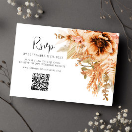 Elegante Bloemen QR Code Terracotta Herfstbruiloft RSVP Kaartje