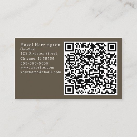 Elegante Bloemen QR Visitekaartje Zwart Beige (Achterkant)