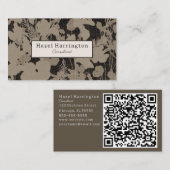 Elegante Bloemen QR Visitekaartje Zwart Beige (Voorkant / Achterkant)