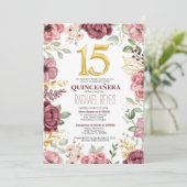 Elegante Bloemen Quinceañera Uitnodiging Sjabloon (Staand voorkant)