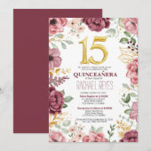 Elegante Bloemen Quinceañera Uitnodiging Sjabloon (Voorkant / Achterkant)