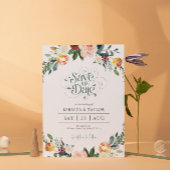 Elegante Bloemen Rand Bewaar de Datum Typografie Kaart