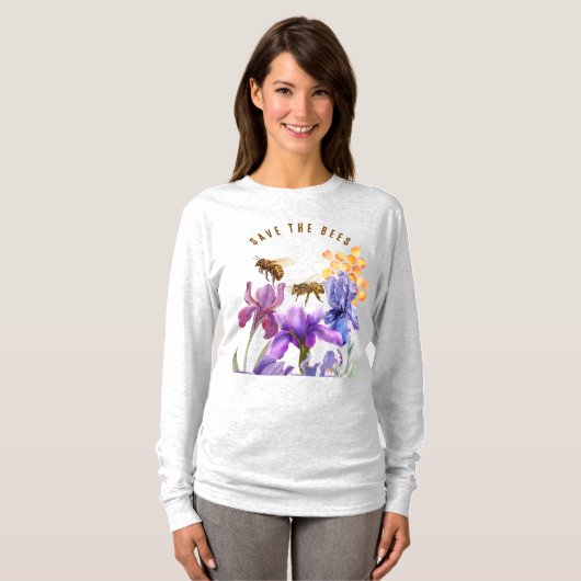Elegante bloemen redden de bijen t-shirt (Voorkant volledig)