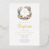 Elegante Bloemen Religieus Meisje Doop Goud Folie Uitnodiging (Voorkant)