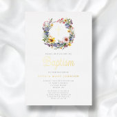 Elegante Bloemen Religieus Meisje Doop Goud Folie Uitnodiging