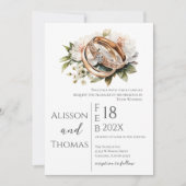 Elegante Bloemen Ringen bruiloft Kaart (Voorkant)