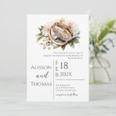 Elegante Bloemen Ringen bruiloft Kaart (Staand voorkant)